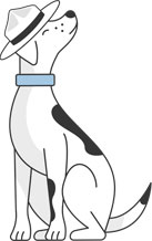 line drawing of a dog wearing a hat